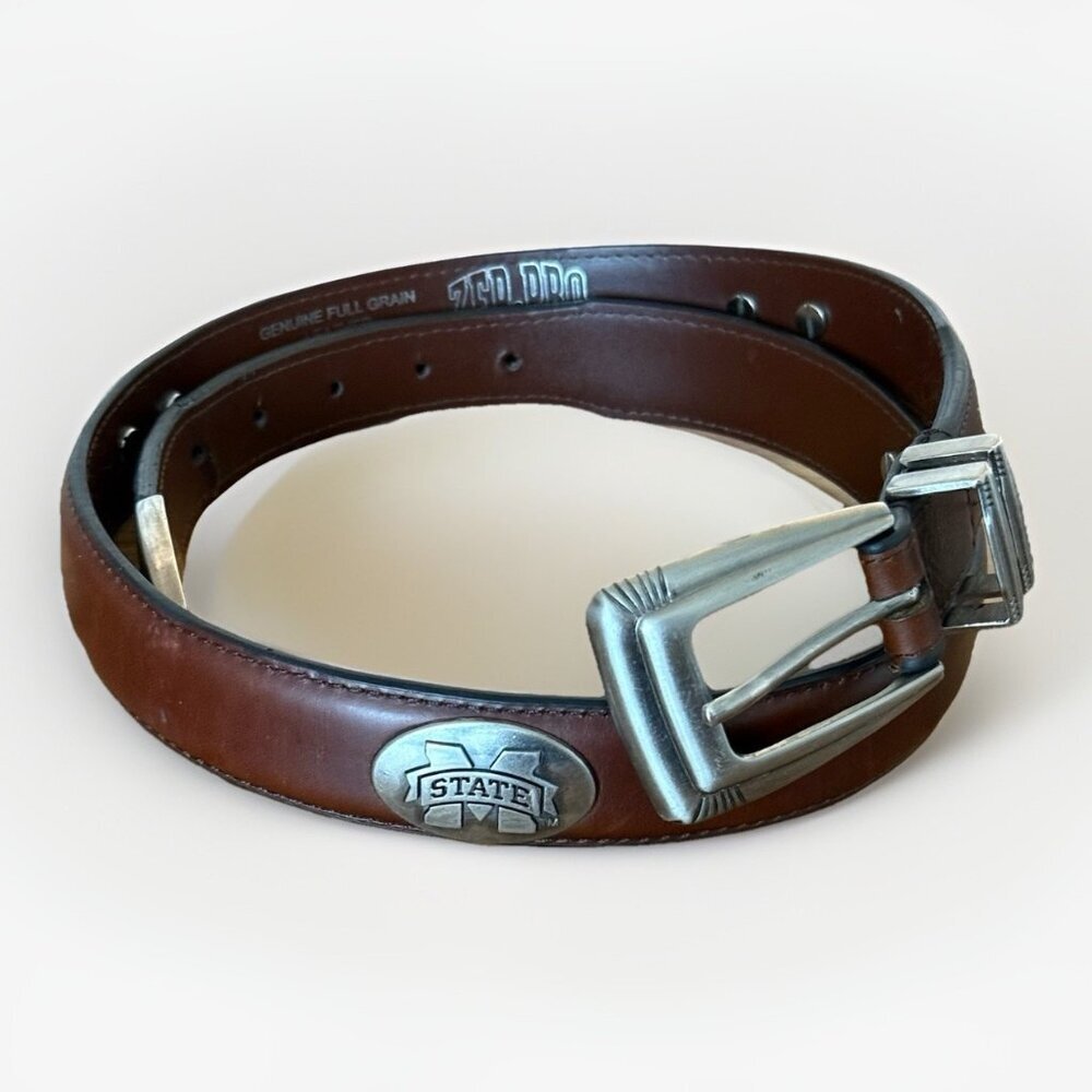 ZEP-PRO Belt Mens Size 32 Brown Full Grain Leather Mississippi State University